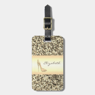 Étiquette À Bagage Moderne Élégant Féminin, Paillettes Dorées, Talon