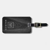 Étiquette À Bagage Moderne élégant monogramme nom initial bois noir (Devant horizontal)