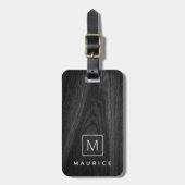 Étiquette À Bagage Moderne élégant monogramme nom initial bois noir (Devant Vertical)