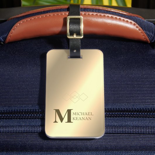 Étiquette À Bagage Moderne Elegant Or Metallic Nom monogrammé (Insitu Rectoal 2)