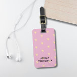 Étiquette À Bagage Moderne Elégant Rose Faux Gold Hearts<br><div class="desc">Marque de bagage personnalisable cool avec arrière - plan rose / faux coeur d'or. Vous pouvez y ajouter vos noms et adresses.</div>