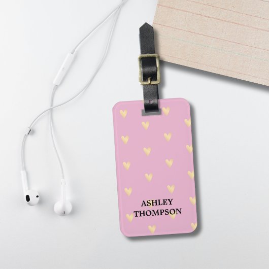 Étiquette À Bagage Moderne Elégant Rose Faux Gold Hearts