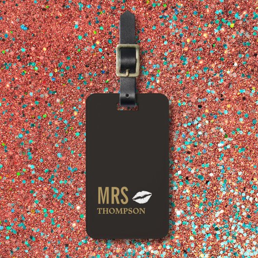 Étiquette À Bagage Moderne Élégante Lèvres Blanches Dorées Sombres Ma