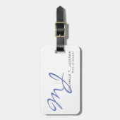 Étiquette À Bagage Moderne et élégant Monogramme Bleu Coiffeur blanc (Devant Vertical)