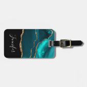 Étiquette À Bagage Moderne et élégant Turquoise Agate & Gold Ribbon s (Devant horizontal)