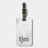 Étiquette À Bagage Moderne Faux Argent Noir Gras Monogramme (Devant Vertical)