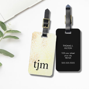 Étiquette À Bagage Moderne Faux Golden Black Bold Monogramme
