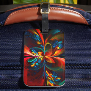 Étiquette À Bagage Moderne Floral Abstrait Art Orange Bleu Motif #14