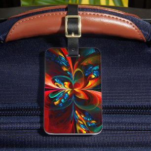 Étiquette À Bagage Moderne Floral Abstrait Art Orange Bleu Motif #14