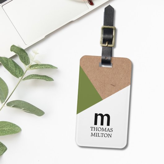 Étiquette À Bagage Moderne géométrique imprimé Kraft Blanc Vert