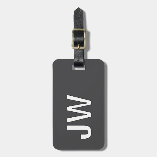 Étiquette À Bagage Moderne gris foncé blanc gras monogramme QR Code (Devant Vertical)