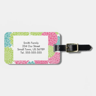 Étiquette À Bagage Moderne Lime vert et Fleurs roses chaudes