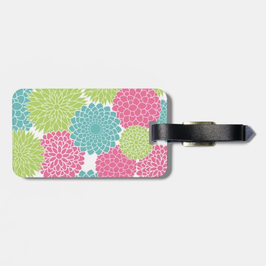 Étiquette À Bagage Moderne Lime vert et Fleurs roses chaudes (Dos horizontal)