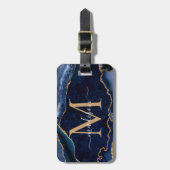 Étiquette À Bagage Moderne Marine Blue Gold Agate Géode Girly Monogra (Devant Vertical)