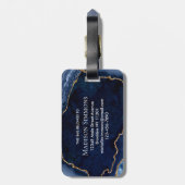 Étiquette À Bagage Moderne Marine Blue Gold Agate Géode Girly Monogra (Dos Vertical)