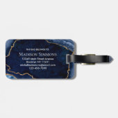 Étiquette À Bagage Moderne Marine Blue Gold Agate Géode Girly Monogra (Dos horizontal)
