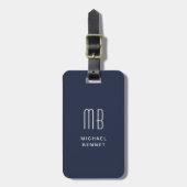 Étiquette À Bagage Moderne Monogramme Bleu Marine (Devant Vertical)