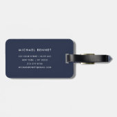 Étiquette À Bagage Moderne Monogramme Bleu Marine (Dos horizontal)