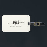 Étiquette À Bagage Moderne Monogramme Brush Script noir ivoire élégan<br><div class="desc">Chic et élégant,  cette étiquette monogramme moderne en ivoire et noir est un design minimaliste sophistiqué qui combine votre monogramme dans un script de brosse avec des fioritures le long d'élégante typographie serif.</div>