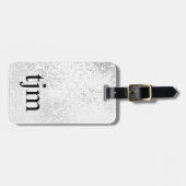 Étiquette À Bagage Moderne monogramme gras faux argent noir (Devant horizontal)