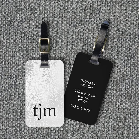 Étiquette À Bagage Moderne monogramme gras faux argent noir
