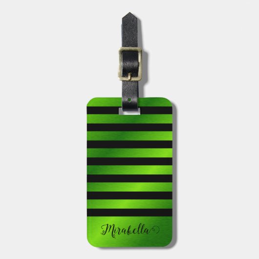 Étiquette À Bagage Moderne Monogramme Lumineuse Lime Vert (Devant Vertical)