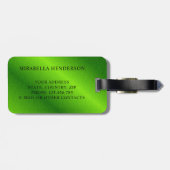 Étiquette À Bagage Moderne Monogramme Lumineuse Lime Vert (Dos horizontal)