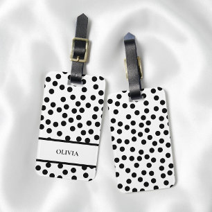 Étiquette À Bagage Moderne Noir Blanc Féminin Personnalisé À pois