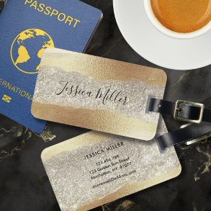 Étiquette À Bagage Moderne Paillettes Diamant Or Doré Luxe Glam Faux
