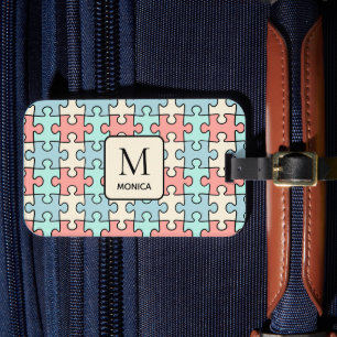 Étiquette À Bagage Moderne Pastel Couleur Puzzle Pièces Monogramme