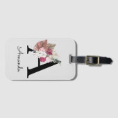 Étiquette À Bagage Moderne Rose Boho Féminin Floral Initiale A (Devant Horizontal)