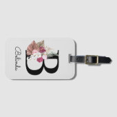 Étiquette À Bagage Moderne Rose Boho Féminin Floral Initiale B (Devant Horizontal)