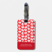 Étiquette À Bagage Moderne Rouge et Blanc Doodled Heart Valentine Nom (Dos Vertical)