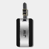 Étiquette À Bagage Moderne simple brillant argent sur noir (Devant Vertical)