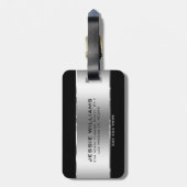 Étiquette À Bagage Moderne simple brillant argent sur noir (Dos Vertical)
