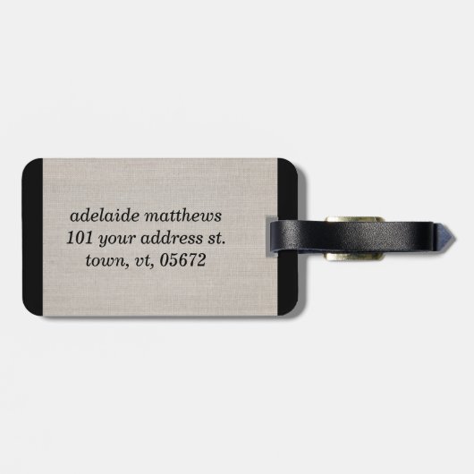 Étiquette À Bagage Moderne simple Monogramme initial de lin beige (Dos horizontal)