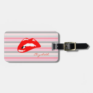 Étiquette À Bagage Moderne Striped - Lèvres Rouges, Personnalisé