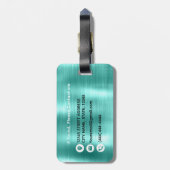 Étiquette À Bagage Moderne Style Turquoise Brossé Métal Monogramme (Dos Vertical)
