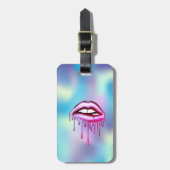 Étiquette À Bagage Moderne Stylisé Metallic Lèvres à gouttes Holograp (Devant Vertical)