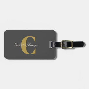 Étiquette À Bagage Moderne Stylish Calligraphie Monogramme Black Gold