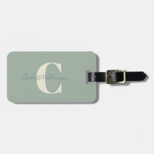 Étiquette À Bagage Moderne Stylisme Calligraphie Monogramme Sage Vert