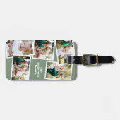 Étiquette À Bagage Moderne vert vert multiphoto famille élégant cadea (Devant horizontal)