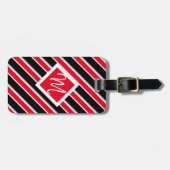 Étiquette À Bagage Modifiable - Initiale de monogramme rouge blanc no (Devant horizontal)