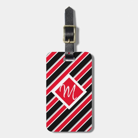 Étiquette À Bagage Modifiable - Monogramme initial rouge noir (Devant Vertical)