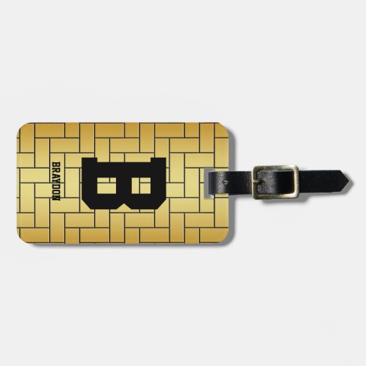 Étiquette À Bagage Modifier le nom initial Ajouter le nom Gold Brown  (Devant horizontal)