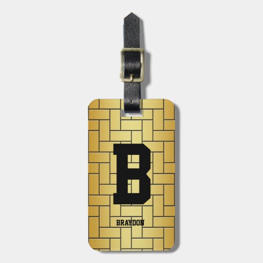 Étiquette À Bagage Modifier le nom initial Ajouter le nom Gold Brown  (Devant Vertical)