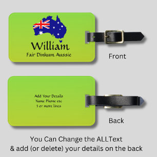 Étiquette À Bagage Modifier tout le texte, Dinkum clair Aussie Drapea