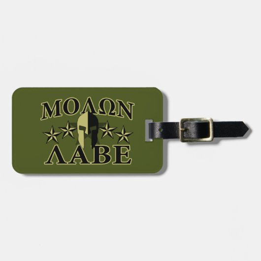 Étiquette À Bagage Molon Labe Spartiate 5 étoiles Olive Green (Devant horizontal)