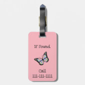 Étiquette À Bagage Mon sac mignon rose avec papillon et nom de la fil (Dos Vertical)