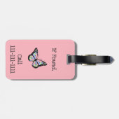 Étiquette À Bagage Mon sac mignon rose avec papillon et nom de la fil (Dos horizontal)